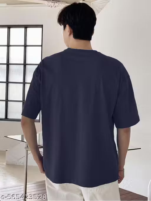 Leotude Half Sleeve Oversized Tshirt for Man's, Round Neck Cottonblend Dropshoulder Solid T-Shirt
