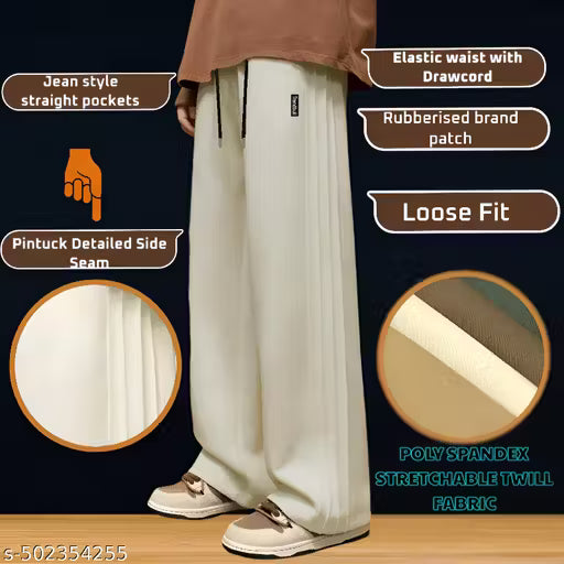 Men's Stylish Baggy Joggers | Loose-Fit Poly-Spandex Stretch Pants for Casual Wear, Gym & Running | Korean-Fashion Track Trousers with Pintuck Detail - "GEN-Z TRENDING"