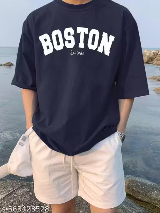 Leotude Half Sleeve Oversized Tshirt for Man's, Round Neck Cottonblend Dropshoulder Solid T-Shirt