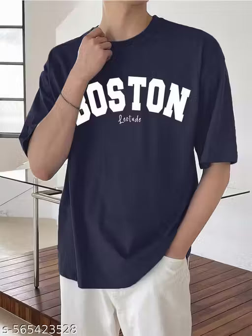 Leotude Half Sleeve Oversized Tshirt for Man's, Round Neck Cottonblend Dropshoulder Solid T-Shirt