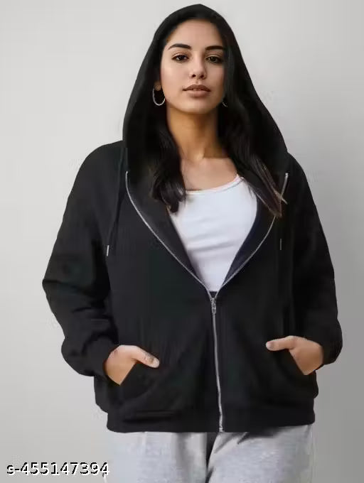 WOMEN BLACK-ZIP HODDIE