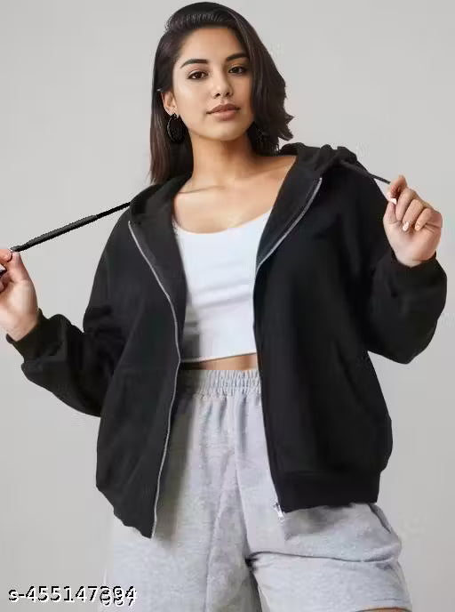 WOMEN BLACK-ZIP HODDIE